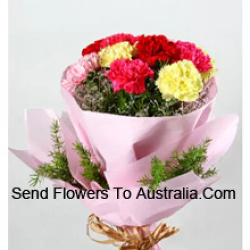 Bunch Of 11 Mixed Colored Carnations With Seasonal Fillers