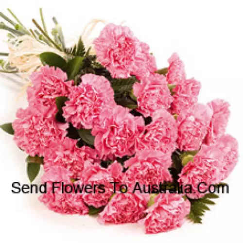 A Beautiful Bunch Of 25 Pink Carnations With Seasonal Fillers