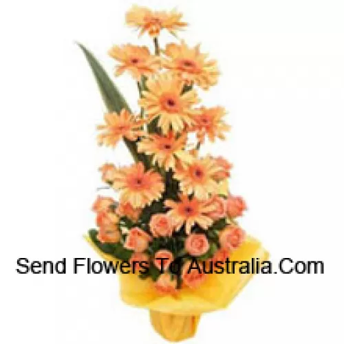 Basket Of Orange Gerberas and Orange Roses