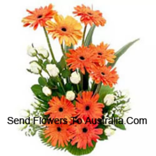 Basket Of White Roses And Gerberas