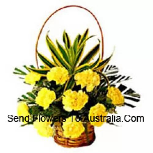 Basket Of 11 Yellow Carnations