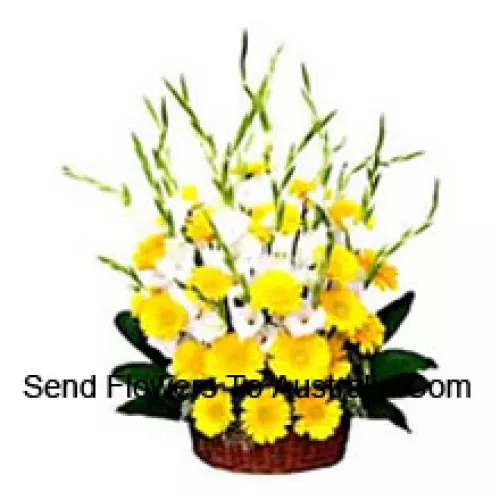 Basket Of Seasonal Flowers And Yellow Gerberas