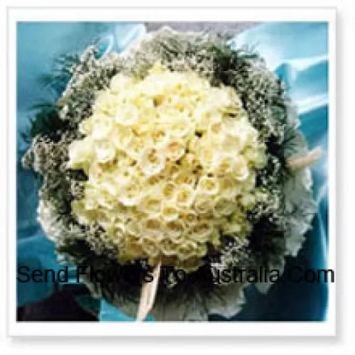 Bunch Of 101 White Roses With Seasonal Fillers