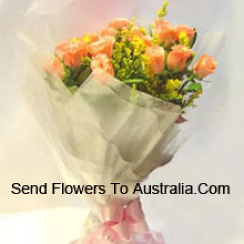 Bunch Of 11 Orange Roses With Seasonal Filler