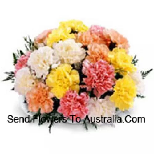 Basket Of 25 Mixed Colored Carnations